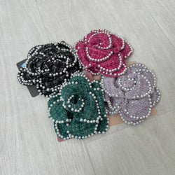 Spilla fiore tweed e perline